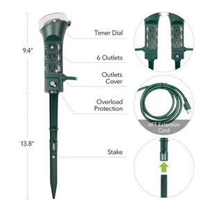 Outdoor Power Strip  with Mechanical Timer and 6 Grounded Outlets - 6ft